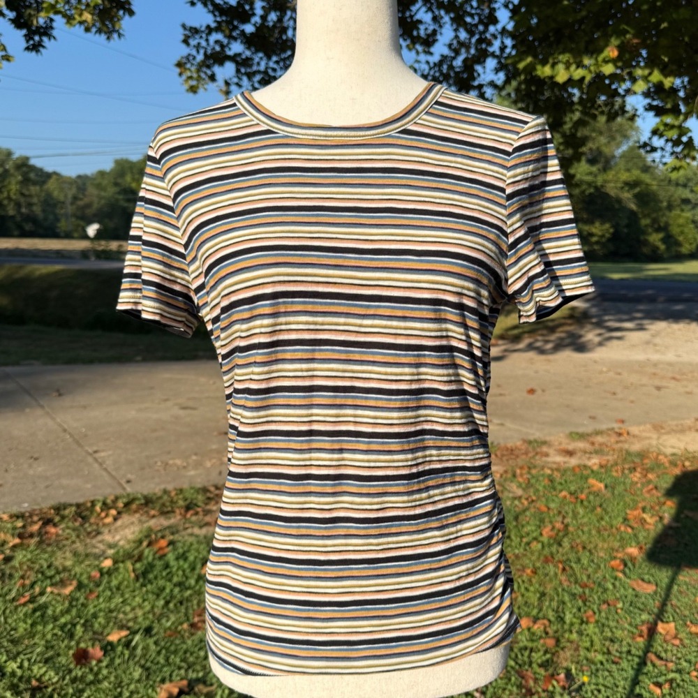 Veronica Beard Variegated Multi Stripe Pima Cotton Designer Tee M Multi Chic